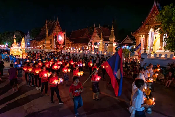 Luang Prabang Laos Październik Października 2019 Parada Lampy Festiwal Latarni — Zdjęcie stockowe