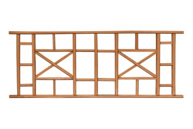 Tahta korkuluklar kırpma yolu olan beyaz arkaplanda izole edildi.