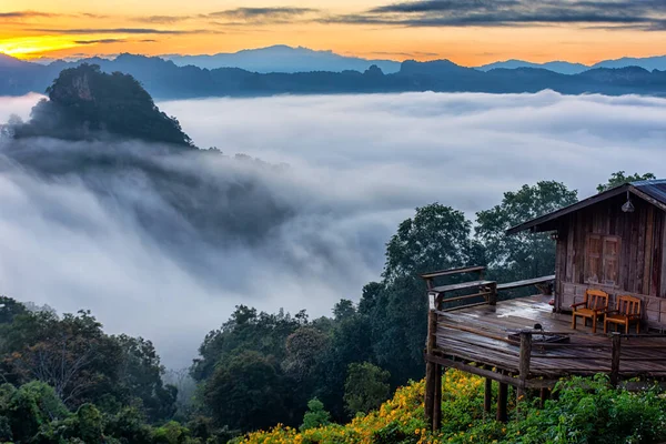 Morning Mist Viewpoint Baan Jabo Most Favourite Place Tourist Mae — Stock Photo, Image