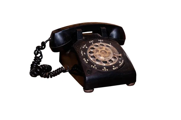 Viejo Teléfono Línea Está Sucio Rayado Aislado Trabajo Blanco Con — Foto de Stock
