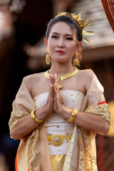 Mulheres Tailandesas Vestidas Com Trajes Culturais Tradicionais Tailândia Cultura Identidade — Fotografia de Stock