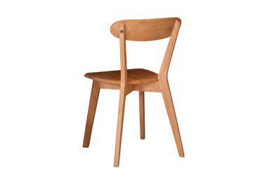 Tahta sandalye kesme yolu olan beyaz arka planda izole edilmiş. Yan uzaklıktan arkaya doğru görüntüle