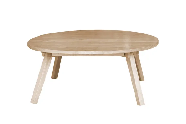 白い背景に隔離された低い木製のテーブルは クリッピングパスで動作します ストック写真