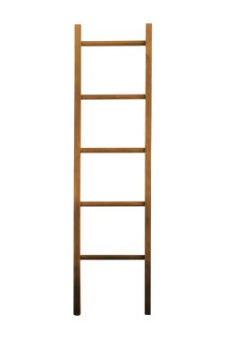 Tahta merdiven, kırpma yolu olan beyaz arkaplanda izole edildi