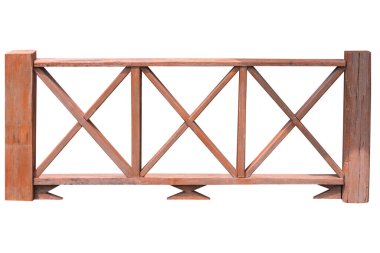 Tahta korkuluklar kırpma yolu olan beyaz arkaplanda izole edildi.