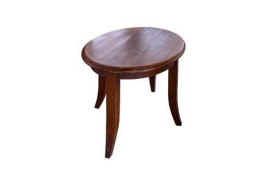 Tahta yuvarlak masa beyaz arka planda izole edilmiş. Kırpma yolu ile çalışıyor..