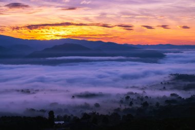 Pai bölgesindeki Çin Köyü 'nün yukarısındaki Yun Lai' den gelen sis denizi, Mae Hong Son, Tayland