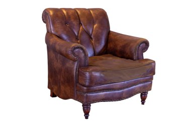 Kırpma yolu ile beyaz arka planda izole eski kahverengi deri sandalye.