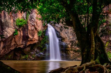 Sohbet Trakan Şelalesi 'nin ilk katmanı Tayland' daki Pitsanulok Ulusal Parkı 'nda. Tayland 'daki Ulusal Park' ta güzel bir şelale