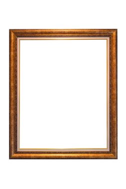 Eski ahşap çerçeve, kırpma yolu olan beyaz bir arkaplanda izole edildi.