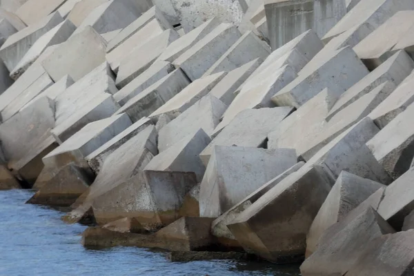 Large Chunks Concrete Creating Harbour Breakwater Stock Picture