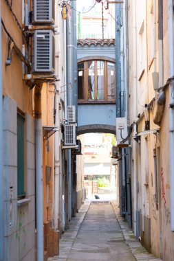 Bitkiler dar bir sokaktan İspanya 'nın bir kasabasındaki kemer yoluna doğru ilerliyor.