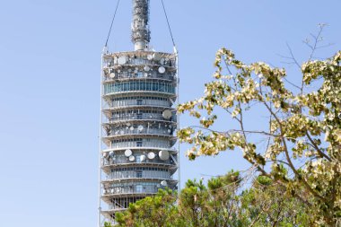 Torre de Collserola Telekomünikasyon Kulesi, İspanya 'nın Barselona şehrinde ayakta duruyor.