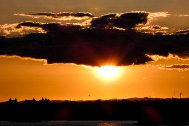 Güzel beyaz kümülüs bulutları, derin mavi bir gökyüzünde görülür. Huzurlu ve manzaralı bir manzara yaratır.