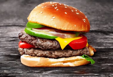 Gurme taze lezzetli ev yapımı hamburger. Izgara gurme hamburger. Amerikan mutfağı Fast food.