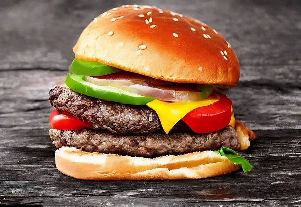 Ínyenc Friss Ízletes Házi Hamburger Grillezett Ínyenc Hamburger Amerikai Konyha — Stock Fotó