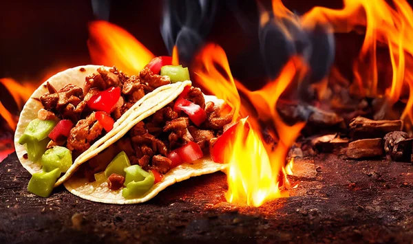 Etli Meksika Tacoları Meksika Yemeği Lezzetli Yapımı Taco Lezzetli Otantik — Stok fotoğraf