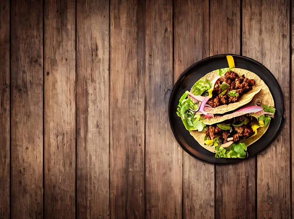 Мясные Мексиканские Тако Мексиканская Кухня Вкусные Домашние Тако Вкусный Аутентичный — стоковое фото