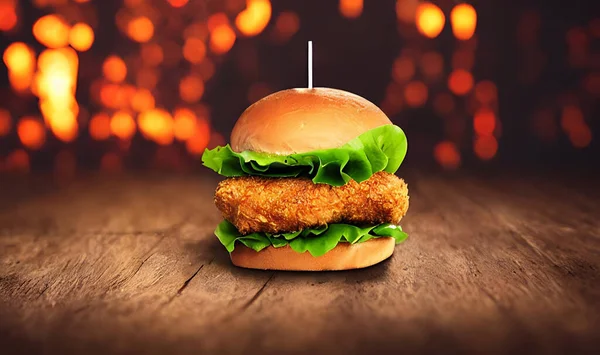 Burger Kurczaka Pikantna Reklama Smażonego Hamburgera Smakosz Świeży Pyszne Koncepcja — Zdjęcie stockowe