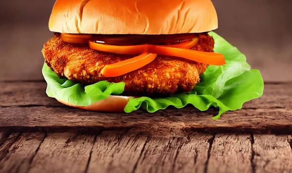 Tavuk Burger Baharatlı Kızarmış Tavuk Burger Reklamı Taze Lezzetli Gurme — Stok fotoğraf