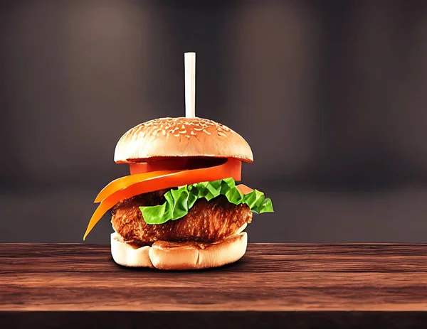 Chicken Burger Würzig Gebratene Chicken Burger Werbung Gourmet Frisch Köstlich — Stockfoto