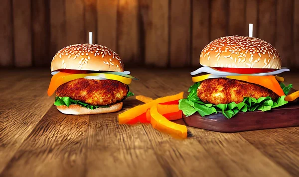 Kuřecí Burger Pikantní Reklama Smažené Kuře Gurmánské Čerstvé Lahodné Koncept — Stock fotografie
