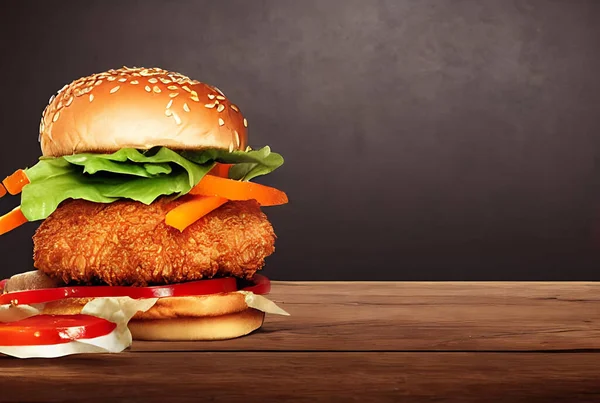 Chicken Burger Würzig Gebratene Chicken Burger Werbung Gourmet Frisch Köstlich — Stockfoto
