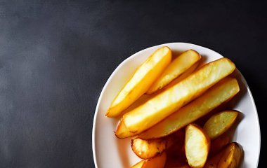 Lezzetli sıcak ve kızarmış patates. Fast food ve restoran ürünleri. Arkaplanda lezzetli patates kızartması var..