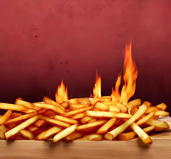맛있는 뜨겁고 패스트 푸드와 레스토랑 황금색 감자튀김을 배경으로 — 스톡 사진