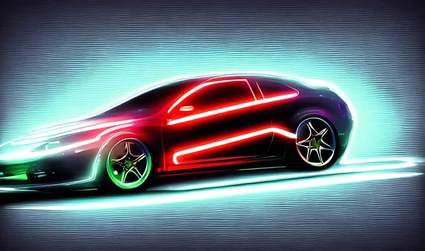 Furious Style Sports Car Neon Highway Powerful Acceleration Super Cars — Stock Photo, Image