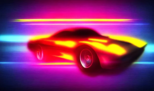 Wściekły Samochód Sportowy Stylu Neonowej Autostradzie Potężne Przyspieszenie Super Samochodów — Zdjęcie stockowe
