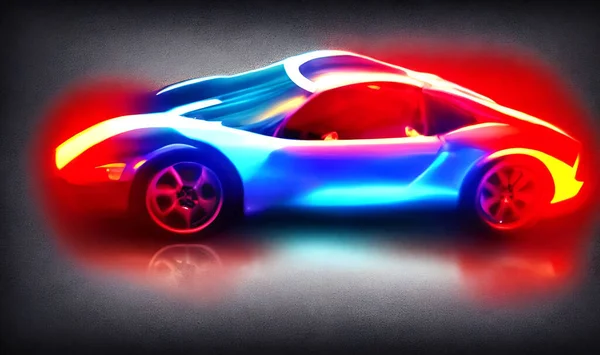 Wściekły Samochód Sportowy Stylu Neonowej Autostradzie Potężne Przyspieszenie Super Samochodów — Zdjęcie stockowe