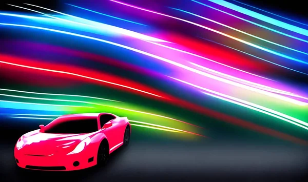 Dühös Stílusú Sportkocsi Neon Autópályán Erős Gyorsulása Szuper Autók Éjszakai — Stock Fotó