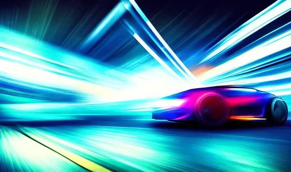 Furiosa Auto Sportiva Stile Neon Autostrada Potente Accelerazione Super Auto — Foto Stock