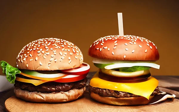 Изысканный Свежий Вкусный Домашний Гамбургер Гамбургер Гриле Американская Кухня — стоковое фото