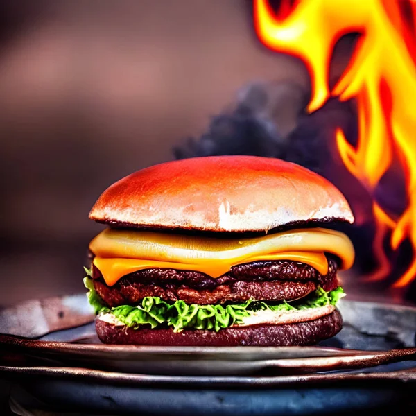 stock image Gourmet fresh delicious homemade hamburger. Grilled gourmet hamburger. American cuisine Fast food.