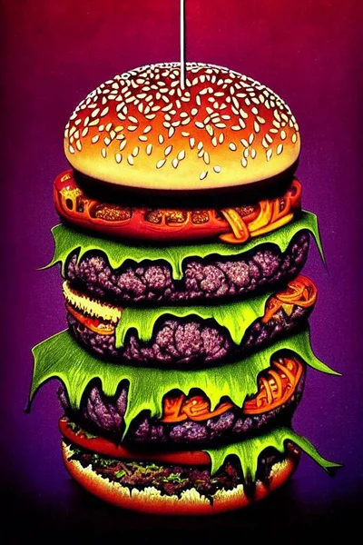Изысканный Свежий Вкусный Домашний Гамбургер Гамбургер Гриле Американская Кухня — стоковое фото
