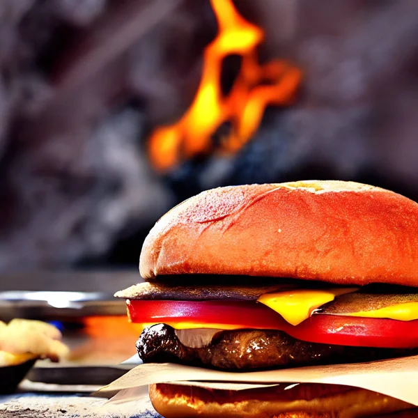 Gourmet Fresh Delicious Homemade Hamburger Grilled Gourmet Hamburger American Cuisine — Stock Photo, Image