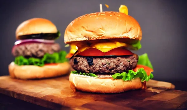 Gurmánský Čerstvý Domácí Hamburger Grilovaný Gurmánský Hamburger Americká Kuchyně Rychlé — Stock fotografie