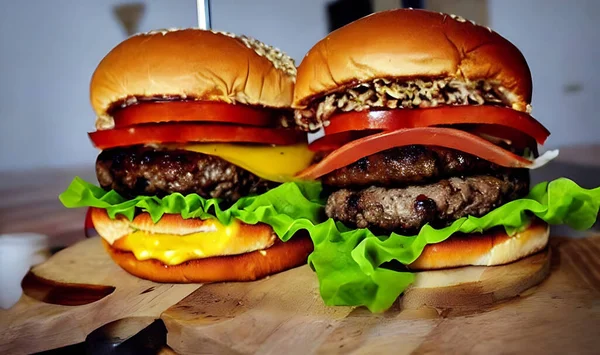 Gurmánský Čerstvý Domácí Hamburger Grilovaný Gurmánský Hamburger Americká Kuchyně Rychlé — Stock fotografie