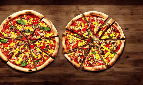 - Pizza. Geleneksel İtalyan mutfağı fast food. Gurme taze lezzetli ev yapımı pizza. Avrupa yemeği. Pizzacılar ve restoranlar için broşür ve poster.