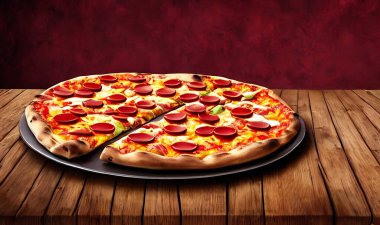 - Pizza. Geleneksel İtalyan mutfağı fast food. Gurme taze lezzetli ev yapımı pizza. Avrupa yemeği. Pizzacılar ve restoranlar için broşür ve poster.