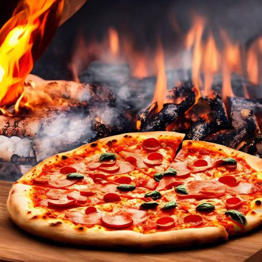 - Pizza. Geleneksel İtalyan mutfağı fast food. Gurme taze lezzetli ev yapımı pizza. Avrupa yemeği. Pizzacılar ve restoranlar için broşür ve poster.