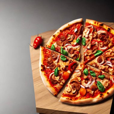 - Pizza. Geleneksel İtalyan mutfağı fast food. Gurme taze lezzetli ev yapımı pizza. Avrupa yemeği. Pizzacılar ve restoranlar için broşür ve poster.