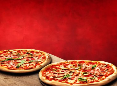 - Pizza. Geleneksel İtalyan mutfağı fast food. Gurme taze lezzetli ev yapımı pizza. Avrupa yemeği. Pizzacılar ve restoranlar için broşür ve poster.