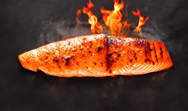 Lachs Vom Grill Gesundes Essen Heißes Fischgericht Dicke Saftige Frische — Stockfoto