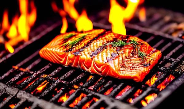 Grilled Salmon Healthy Food Hot Fish Dish Thick Juicy Fresh — Stock Photo, Image