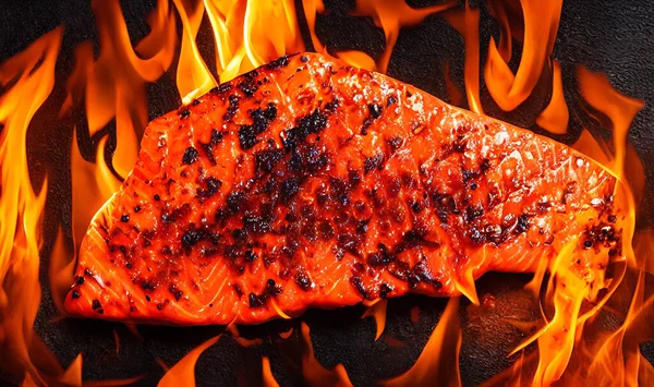 Grilled Salmon Healthy Food Hot Fish Dish Thick Juicy Fresh — Stock Photo, Image