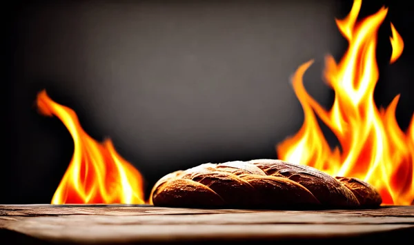 Oven 伝統的な新鮮なホット調理パン パンが近くで撃たれた おいしいパンと炉店 焼きたてのパンに金の貝殻 — ストック写真