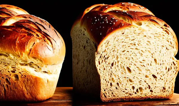 烤面包 传统的新鲜热烤面包 面包近距离射击 有美味面包的炉灶店 新煮的带有金壳的面包 — 图库照片